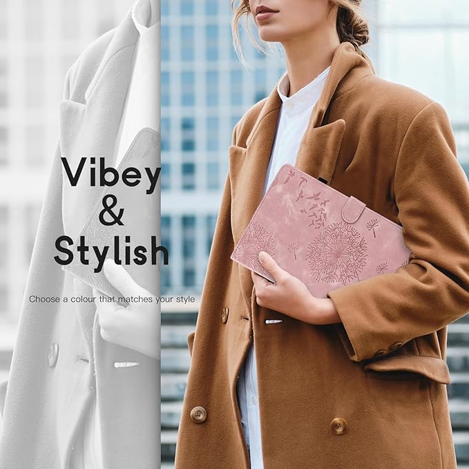 Dandelion Cover for Galaxy Tab A9 Plus Case (SM-X210/X216/X218, 11 Inch 5G), Artsy Design, Premium Faux Leather Made, Card Slots, Kickstand, Rosegold