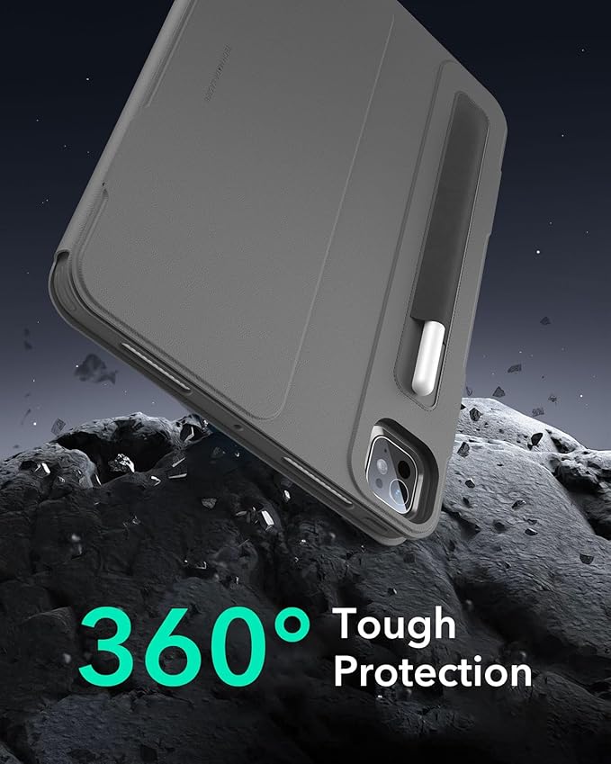 ESR for iPad Pro 13 Inch Case M4(2024), iPad Pro 13 Rotating Case with Removable Magnetic Cover, Adjustable Portrait/Landscape Stand with Raised Screen View, 9 Standing Angles, Shift Series, Grey