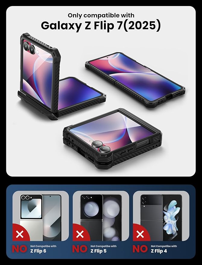 i-Blason for Samsung Galaxy Z Flip 7 Case with Stand, [Tempered Glass Screen Protector] [Hinge Protection] [Belt-Clip], Full-Body Military Protection Phone Case for Samsung Z Flip 7, Armorbox, Black