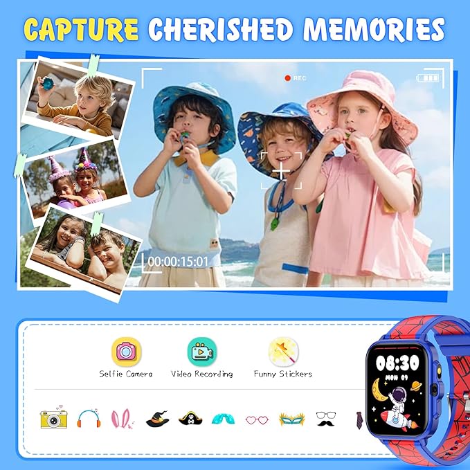 Smart Watch for Kids, 1.85" Fitness Tracker,Learning games,Sports,Sleep Monitor,Camera,Videos,Alarm Play Music Flashlight Pedometer Stopwatch Pedometer IP68 Waterproof Toys Gift for Boys and Girls