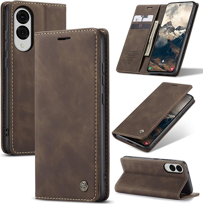 for Samsung Galaxy S25 Edge Case, Flip Wallet Leather Case with Card Holder Magnetic Closure Shockproof Kickstand Protective Phone Cases Cover for Galaxy S25 Edge, Coffee
