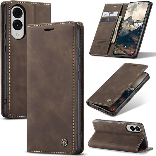 for Samsung Galaxy S25 Edge Case, Flip Wallet Leather Case with Card Holder Magnetic Closure Shockproof Kickstand Protective Phone Cases Cover for Galaxy S25 Edge, Coffee