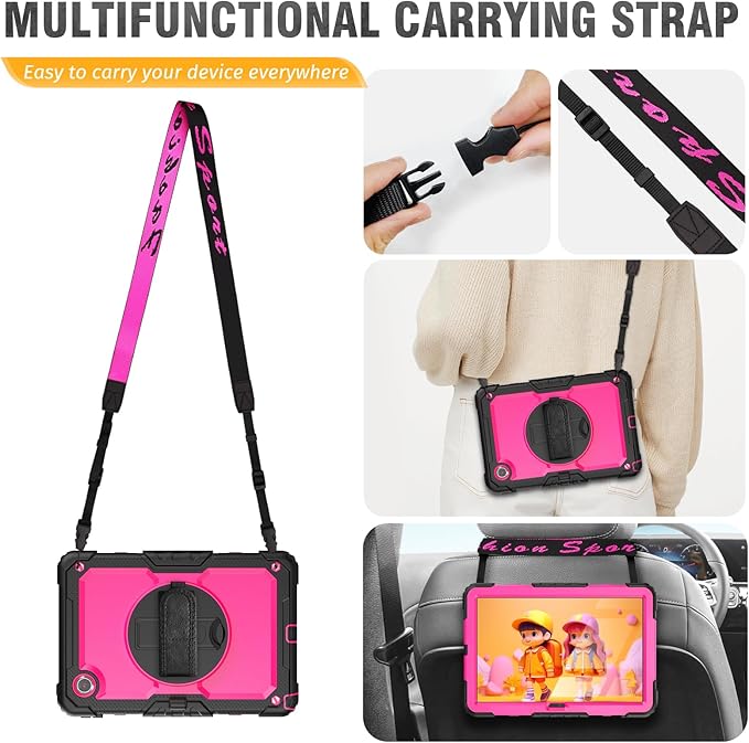 HXCASEAC Case for Lenovo Tab M11/K11 LTE 11’’ with Screen Protector/Pen Holder/Rotating Hand Strap/Stand, Protective M11 Tablet Case (TB-330FU/TB-330XU) Cover 2024, Rose