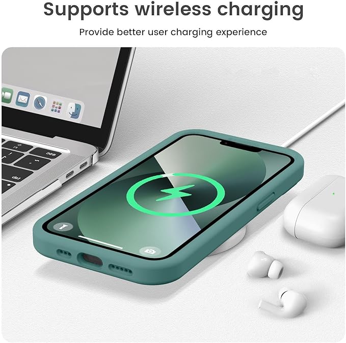 Vooii Compatible with iPhone 13 Case, Liquid Silicone Upgrade [Camera Protection] [Soft Anti-Scratch Microfiber Lining] Shockproof Phone Case for iPhone 13 6.1 inch - Pine Green