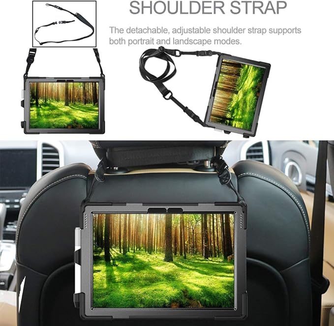 ZenRich Case for Surface Pro 7 Plus/ 7/6/ 5/4/ LTE with Pencil Holder, 360 Rotatable Stand, Hand Strap and Shoulder Belt - Heavy Duty Shockproof Full Body Protection Case - Black