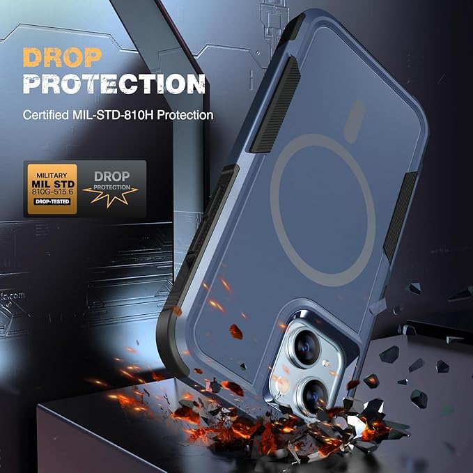 Diaclara Designed for iPhone 15 Case with Magnetic Ring, [with Privacy Screen Protector] [Anti Spy] [Military Grade Drop Protection] Heavy Duty Full-Body Shockproof Phone Case, Blue