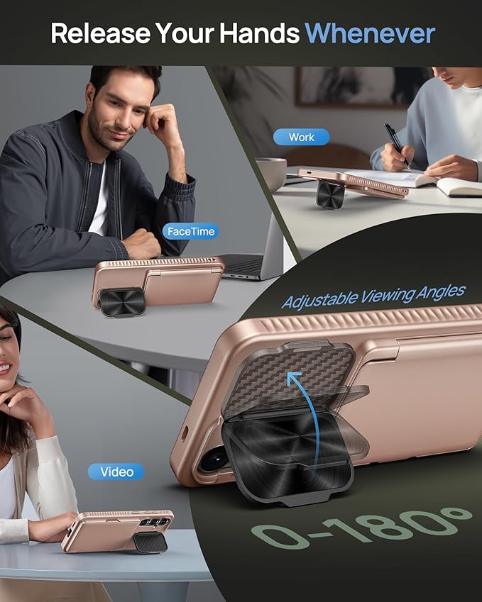 for Samsung Galaxy S25 Case with Card Holder & Camera Lens Cover Stand, Military Grade Drop Protection Shockproof Rugged Kickstand Wallet Protective Phone Case for Samsung S25 2025, Rose Gold