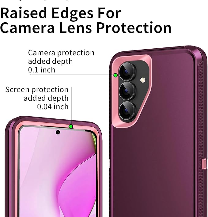 for Galaxy S24 FE 5g Case,Shockproof Dropproof Dustproof 3-Layer Full Body Protection Rugged Heavy Duty High Cover Case for Galaxy S24 FE 6.7 inch,Purple/Pink