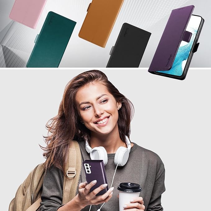 Wallet Flip Case for Samsung Galaxy S22 5G - [RFID Blocking] Luxury PU Leather Card Holder Magnetic Phone Cover with Kickstand,Shockproof Protective Case,Purple