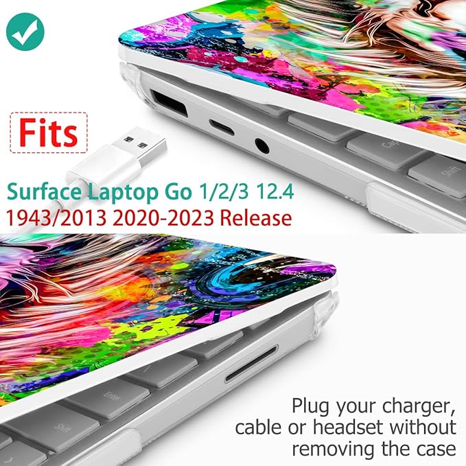 Tuiklol Case for 12.4 Inch Microsoft Surface Laptop Go 3/2 / 1 2023-2020 Releases, Plastic Hard Shell Case with Screen Protector and Keyborad Cover +Dust Plugs Model 2013/1943,Lion