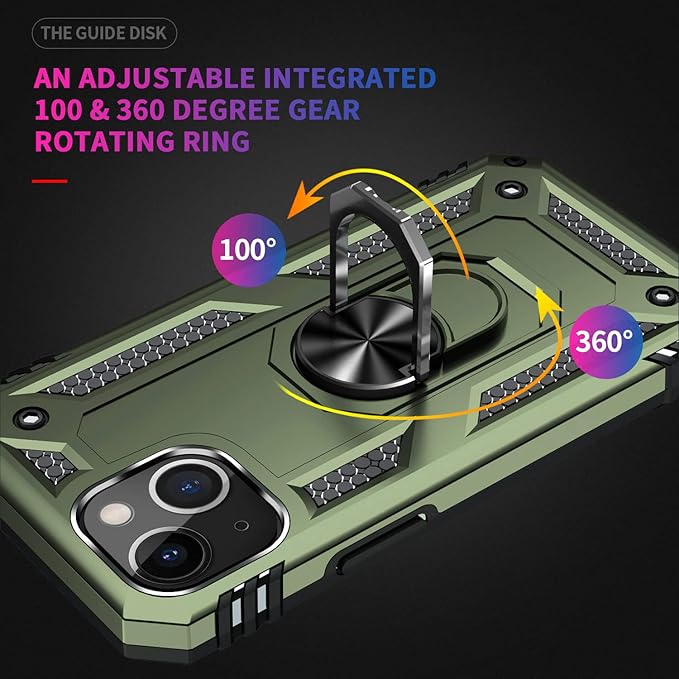 ADDIT Phone Case for iPhone 14 Plus Case,with Kickstand Ring,Adjustable Stand,Military Grade,Heavy Duty Protection,Shockproof,Anti-Fingerprint,Support Magnet Car Mount,ArmyGreen