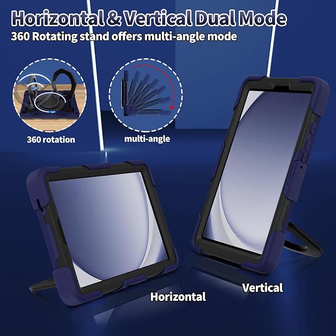 ROISKIN Case for Samsung Galaxy Tab A9 (8.7 Inch) with HD Screen Protector & Shoulder Strap,Kids Friendly Samsung Tablet A9 SM-X110/X115/X117 Case with 360 Kickstand |15ft Drop Protection, Heavy Duty|