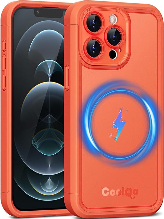 COOLQO Magnetic for iPhone 12 Pro Case, Compatible with MagSafe, Dual Layer Design Military Grade Protection, Translucent Matte Scratch-Resistant Back Protective Shockproof Phone Case, Orange