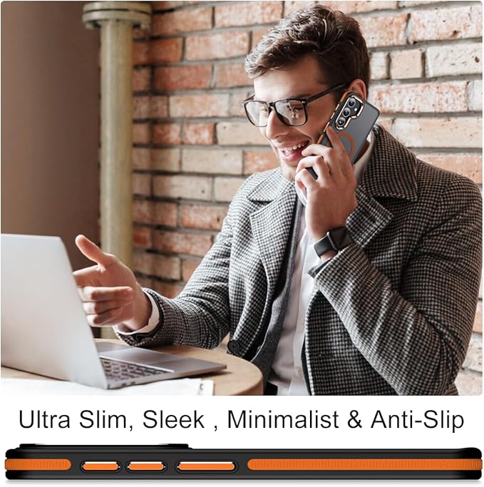 for Samsung Galaxy S23 FE Case Compatible with Magsafe, Color Hybrid Shockproof Protection with Anti-Slip Grip, Magnetic Translucent Phone Case for Galaxy S23 FE (Black/Orange)