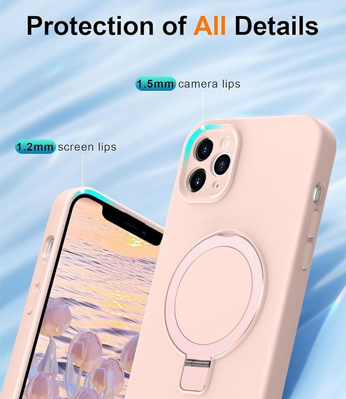ZHK Liquid Silicone Designed for iPhone 12 pro max Case with Magnet Stand, [Precise Camera Lens Protection][Mil-Grade Drop Shockproof][Soft Anti-Scratch Microfiber Lining] Slim Fit Cover, Pink