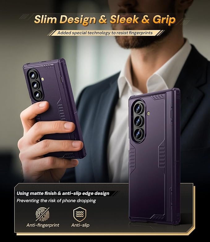 for Samsung Galaxy Z-Fold-7 Case: Dual-Stand & Military Shockproof Rugged Hinge & HD Screen Protector [Anti-Scratch] Durable Shockproof Women Men Business Cover for Z Fold7 5G 2025 (Purple)