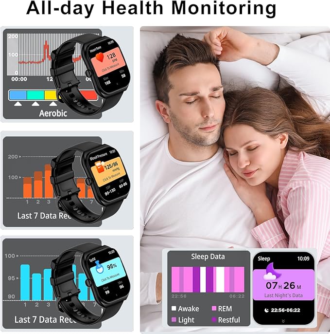 Smart Watch for iOS and Android Phones,2025 HD 2.01" Screen Smart Watches for Women Men,1ATM Waterproof,112+ Sports Modes Fitness Activity Tracker,Heart Rate Sleep Monitor Steps Calories Counter,Black