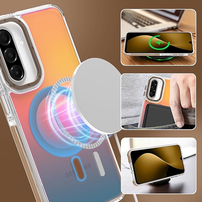 MOWIME Magnetic Case for Samsung Galaxy A17 5G [Compatible with Magsafe] [Cute Fashion Fluorescent Design] [1 Screen Protector] Slim Translucent Matte Case for Galaxy A17 5G 6.7", Desert