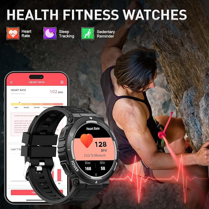 Military Smart Watches for Men (Answer/Make Calls) with LED Flashlight 3ATM Waterproof Smartwatch with 100+ Sports Modes 1.53" Fitness Tracker with Heart Rate Monitor for iPhone Android