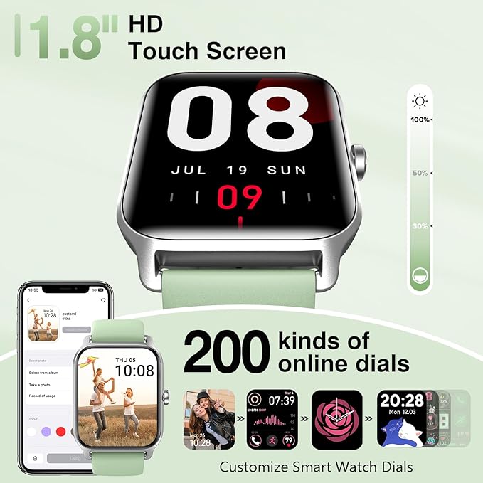 Smart Watches for Women Men, 2025 Smartwatch 1.8'' Alexa Fitness Tracker Smart Watch Compatible for Android iPhone with Bluetooth Call (Answer/Make), IP68 Waterproof Heart Rate/Sleep/SpO2 Monitor 110+