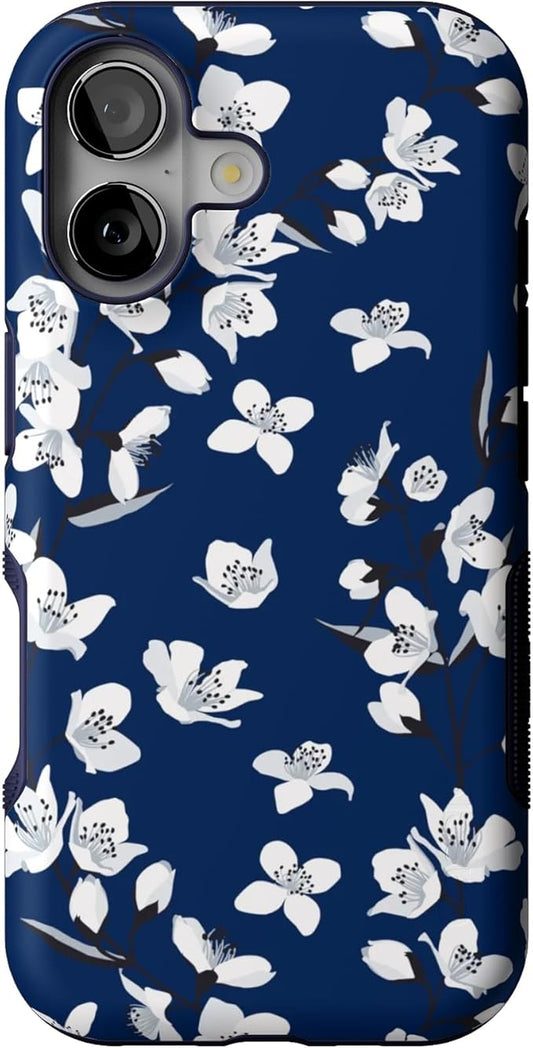Casely iPhone 17 Case | Floral Forest | Navy Cherry Blossom Floral | Bold Protective Design | Compatible with MagSafe
