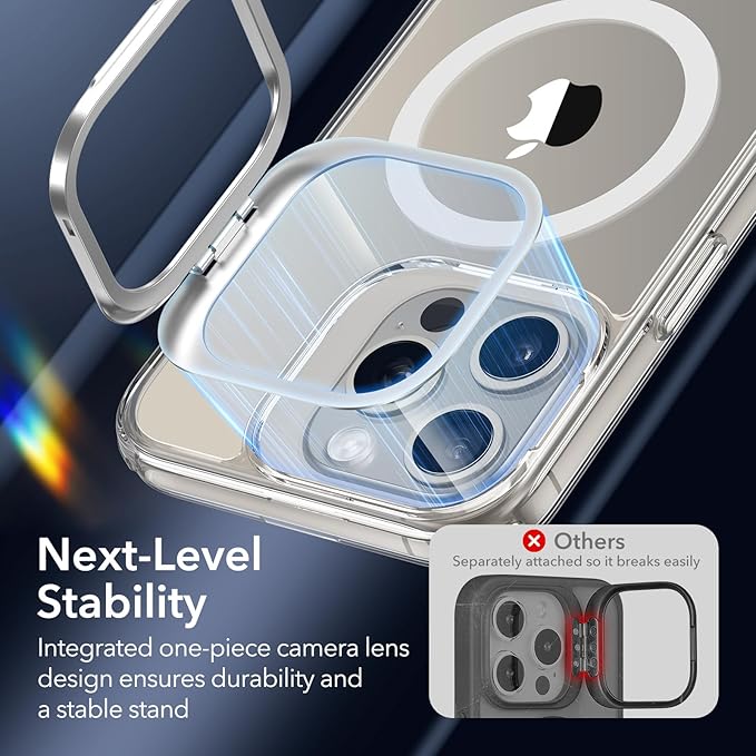 ESR for iPhone 15 Pro Max Case, Compatible with MagSafe, Military-Grade Protective Clear Case for iPhone 15 Pro Max,Built-in Stash Stand Phone Case, Scratch-Resistant Back Cover, Classic Series,Clear
