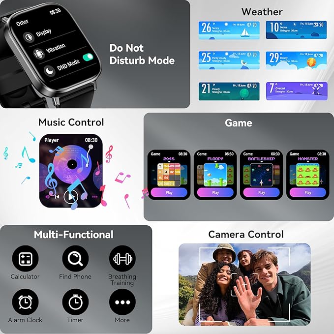 Smart Watch, 2.01" HD Touchscreen Fitness Watch, Bluetooth Calls, 120 Sports Modes Activity Tracker, 24/7 Heart Rate & Sleep Monitor, IP67 Waterproof, iOS Android Compatible (Black)