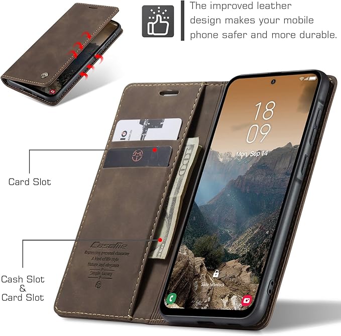 for Samsung Galaxy A36 Case, Flip Wallet Leather Case with Card Holder Magnetic Closure Shockproof Kickstand Protective Phone Cases Cover for Galaxy A36, Coffee
