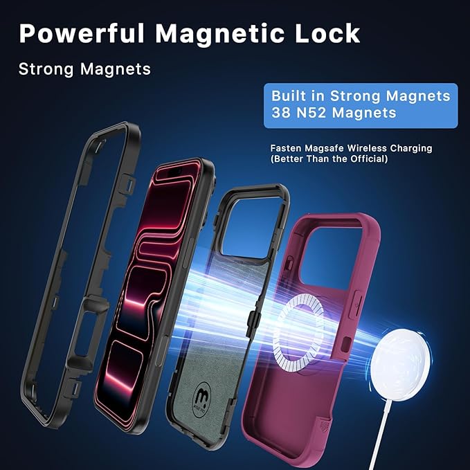 M MYBAT PRO for iPhone 17 Pro Case, Maverick Series Case with Belt Clip Holster,[Compatible with Magsafe] w/Screen Protector,Anti-Drop,Shockproof,w 360°Rotating Kickstand,Heavy Duty Protection Plum