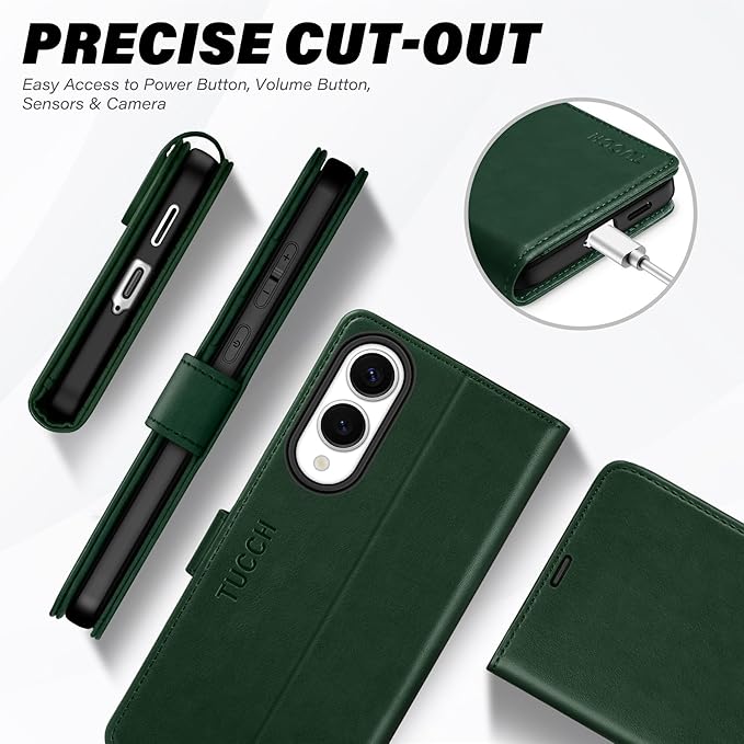 TUCCH Wallet Case for Galaxy S25 Edge, Magnetic PU Leather Stand [RFID Blocking] [4 Card Slots] Protective Folio Cover with TPU Shockproof Interior Case Compatible with Galaxy S25 Edge 6.7", Evergreen