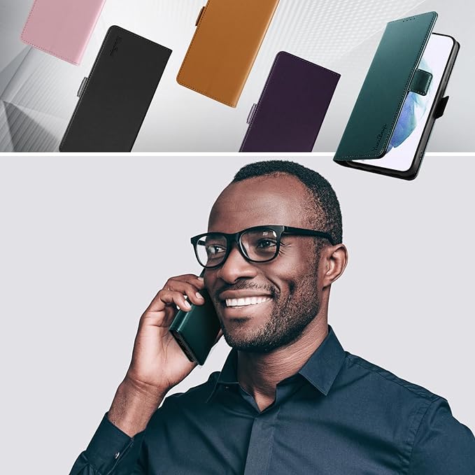 Wallet Flip Case for Samsung Galaxy S21 5G - [RFID Blocking] Luxury PU Leather Card Holder Magnetic Phone Cover with Kickstand,Shockproof Protective Case,Green