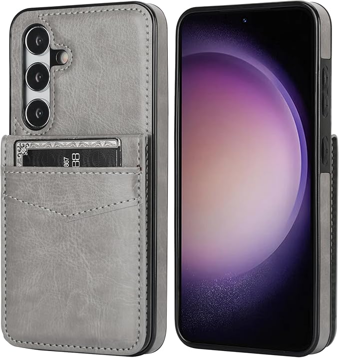 KIHUWEY for Samsung Galaxy S24 Case Wallet with Credit Card Holder, Flip Premium Leather Magnetic Clasp Kickstand Heavy Duty Protective Cover for Samsung Galaxy S24 6.2" (Gray)