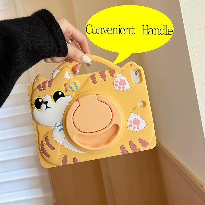 3D Cute Vivid Cat Case for Samsung Galaxy Tab A9+/A9 Plus 11 inch 2023 SM-X210/X216/X218,Kawaii Cartoon Character Pretty Cat Soft Silicone Rotating Stand Case with Lanyard for Kids Teens Girls Women