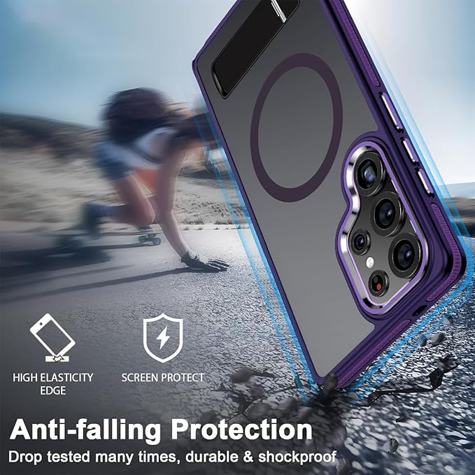 Case for Samsung Galaxy S25 Ultra, Compatible with Magsafe, S25 Ultra Phone Case with Kickstand Adjustable, Anti-Slip Cover Galaxy S25 Ultra Magnetic Case, Drop Protection (Dark Purple)