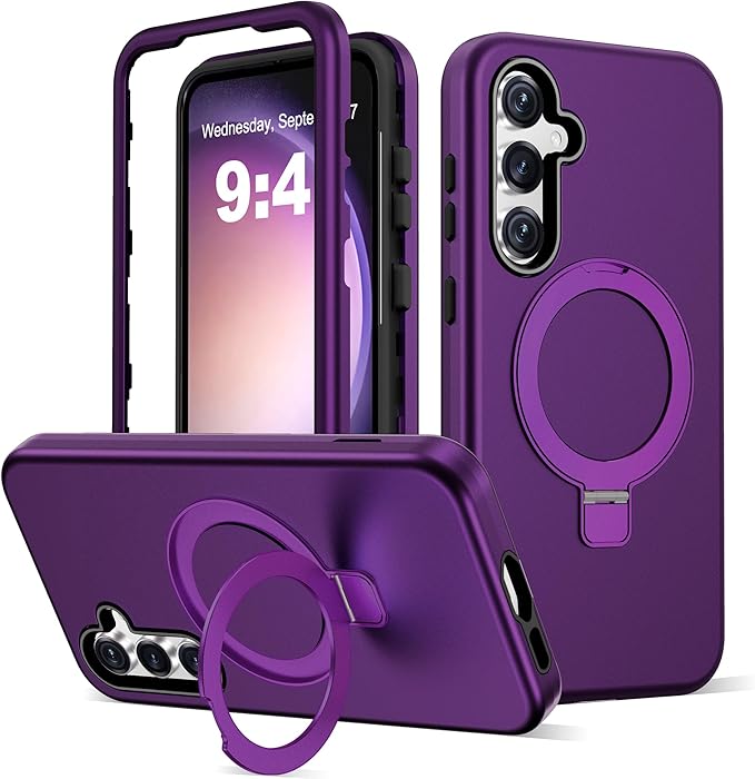 Designed for Samsung Galaxy S24 FE Case with Magnetic Ring Stand [Compatible with Mag-Safe][Military Grade Drop Protection][Build in Kickstand] Shockproof S24 FE Phone Case 6.7",Purple