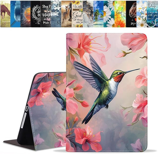 Case for Samsung Galaxy Tab A9 Plus 11 Inch 2023 Model (SM-X210/X216/X218), Slim Lightweight PU Leather Stand Cover with Auto Wake/Sleep, Hummingbird Flowers