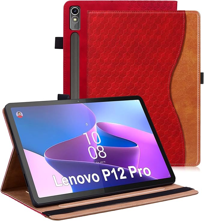Case for Lenovo Xiaoxin Pad Pro 12.7" 2025 Retro Folio Shell for Xiaoxin Pad Pro 12.7 inch Multi-Angle Stand Cover PU Leather with Card Pocket,Red