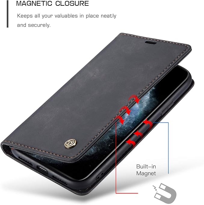 for iPhone 11 Pro 5.8-Inch Case, Flip Wallet Leather Case with Card Holder Magnetic Closure Shockproof Kickstand Protective Phone Cases Cover for iPhone 11 Pro, Black