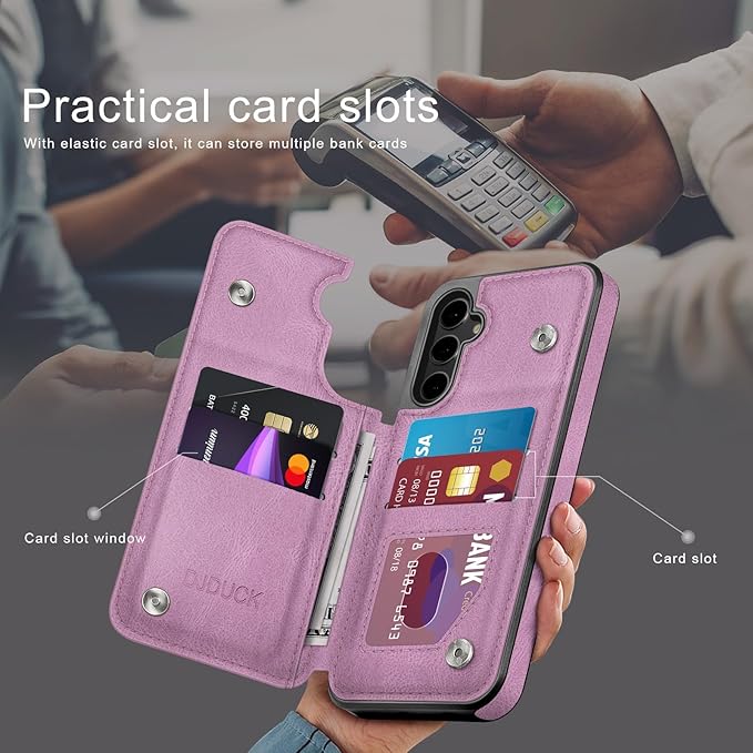 DJDUCK Designed for Samsung Galaxy S25 Plus Case Wallet with Card Holder, [Magnetic Clasp Cover] [RFID Blocking Leather Protection] Shockproof Women Men Cases for Samsung S25 Plus Light Purple