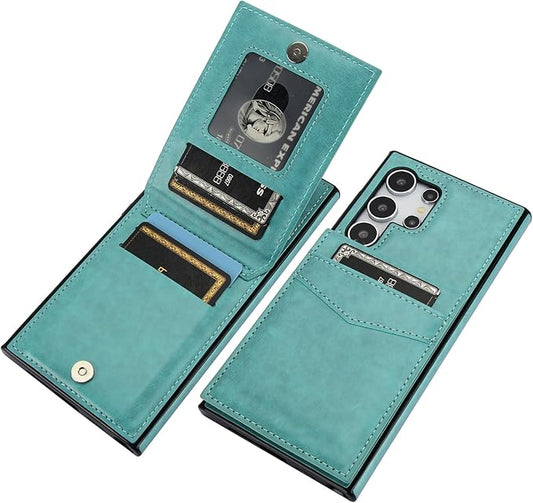 KIHUWEY for Samsung Galaxy S24 Ultra Case Wallet with Credit Card Holder, Flip Premium Leather Magnetic Clasp Kickstand Heavy Duty Protective Cover for Samsung Galaxy S24 Ultra 6.8" (Mint Green)