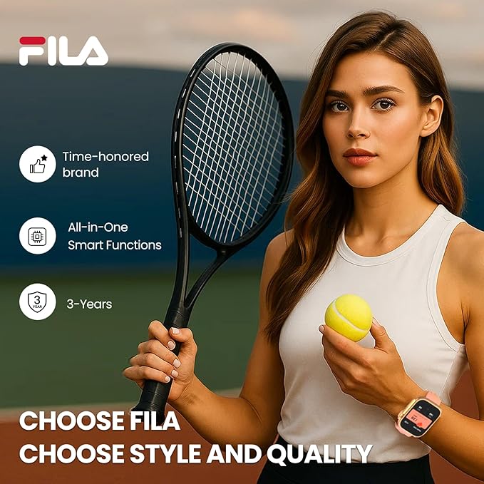 Fila Smart Watch with Bluetooth Calls, 1.83" Screen Fitness Tracker for Men Women, IP67 Waterproof, 120+ Workout Modes, 24/7 Heart Rate/Sleep Tracking, iOS Android Compatible - SW70 (Black)