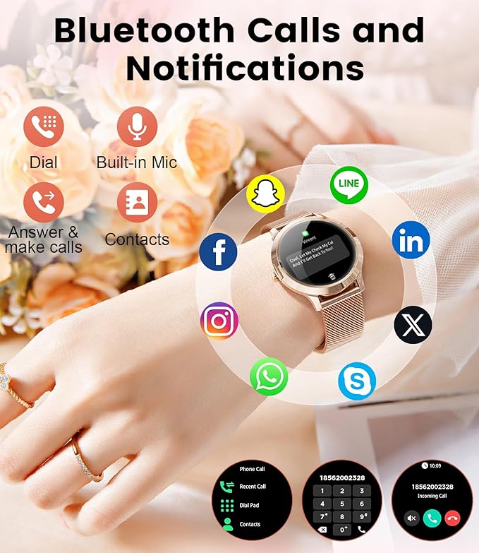 SUNKTA Smart Watch for Women(Dial/Answer Call), 1.32" AMOLED HD Display, 100+ Sports Mode Fitness Tracker Watch, 5ATM Waterproof/IP68/Sleep Smartwatch Women, iOS Android Smart Watches for Women