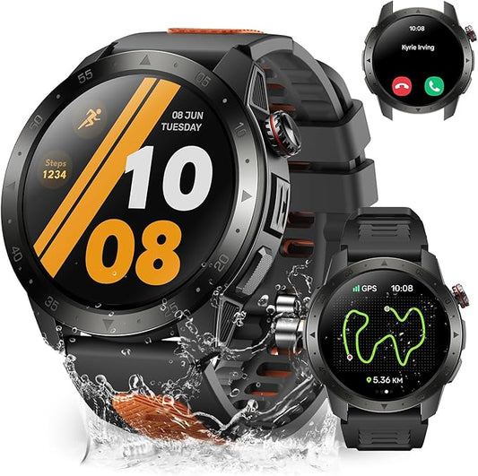 Military Smart Watches for Men Built-in GPS(Answer/Make Calls), 1.43" AMOLED Screen with Compass, Altitude, Barometer, 3ATM Waterproof, Fitness Watch with Health Monitor for Android iOS