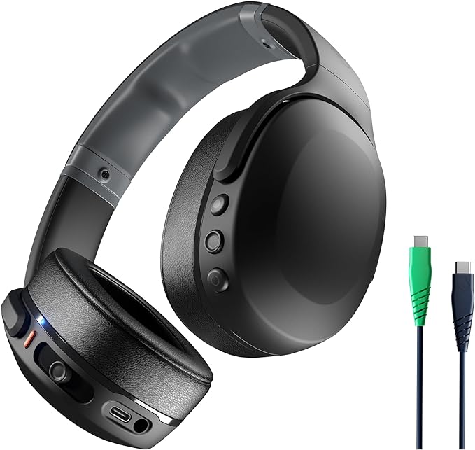 Skullcandy Crusher Evo Wireless Bluetooth Headphones with Multi-Sensory Bass and Charging Cable, Noise Isolating Over-Ear Fit, Up to 40 Hours Battery, Microphone for iPhone Android - True Black