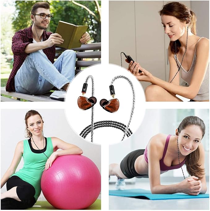 in Ear Monitor Headphones, HiFi Stereo IEM Earphones, Dynamic Dual Driver Wired Earbuds with Detachable Cable, Noise Canceling Headset for Singers Musicians Drummers Audiophile (Wood Grain)