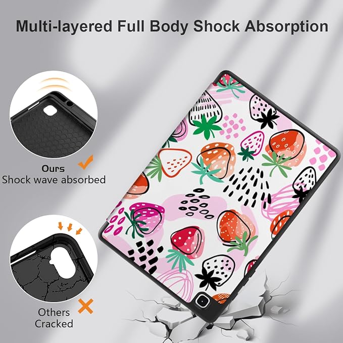 DONGKE Case for Samsung Galaxy Tab S6 Lite 10.4 Inch 2024/2022/2020, Trifold Stand + S Pen Holder + Auto Wake/Sleep + Soft TPU Protective Stand Back Cover, Strawberry