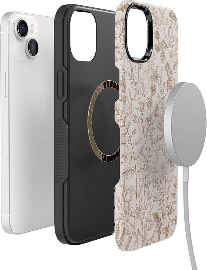 Casely iPhone 14 Case | Beige Garden | Neutral Floral | Compatible with MagSafe | Bold Protective Design