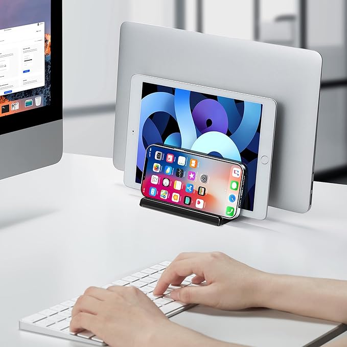 3-Slot Vertical Laptop Stand Laptop Holder for Desk Made of Premium Acrylic to Space-Saving for All Laptop/MacBook/Tablet/Phone (Black)