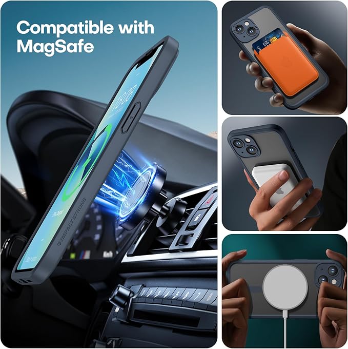 ImpactStrong Magnetic Guard Designed for iPhone 13 Case [Camera Protection] [Military Grade Drop Tested] [Compatible with MagSafe] Slim Translucent Matte Phone Case (6.1") - Navy Blue