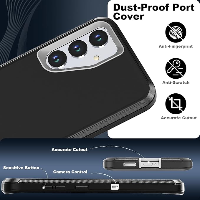 Designed for Samsung Galaxy S24/S25 Case [with Privacy Screen Protector] 3-Layer Full Body Protection Rugged Shockproof Heavy Duty Phone Case Cover, Black/Grey